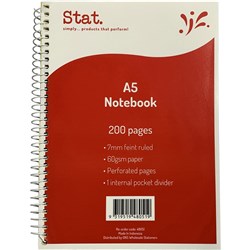 Stat Notebook A5 8mm Ruled 60gsm 200 Page Assorted