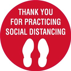 Brady Floor Marker Thank You For Practicing Social Distancing 400mmDia Red/White