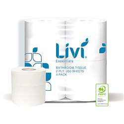 Livi Essentials Toilet Tissue Rolls 2 Ply 250 Sheets Pack 4 Carton Of 12