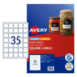 Avery Blank Printable Labels L7119 35 x 35mm Square Gloss White 35UP 350 Labels 10 Sheet