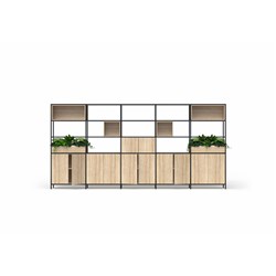 OLG Rhodes Modular Shelving 5 Bay 4200W x 455D x 2000mmH New Oak Ravine Black Frame