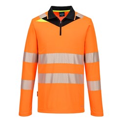 Portwest DX4 Hi-Vis Polo Shirt Long Sleeve Large Orange And Black