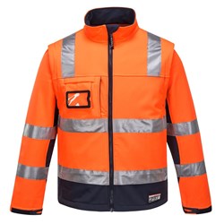 Huski Chassis Hi-Vis 2-in-1 Contrast Softshell Jacket 3 Layer Small Orange And Navy