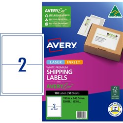 Avery Premium Shipping Labels White Laser Inkjet AveryEco L7168 199.6x143.5mm 2UP 100 Lb