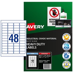 AVERY L4778 DURABLE LABEL HD Laser 48 Sht 45.7x21.2 White 25 sheet pack
