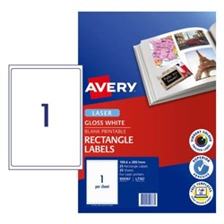 Avery Printable Labels L7767 199.6x289.1mm Rectangle Photo Gloss White 1UP 25 Labels