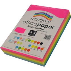 Rainbow Office Copy Paper A4 75gsm Fluoro Assorted Ream of 500