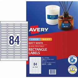 Avery Blank Printable Labels L7656 46 x 11.11mm Rectangle Matte White 84UP 2100 Labels