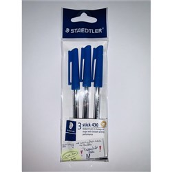 Staedtler 430 Stick Ballpoint Pens Medium 1.0mm Blue Pk3